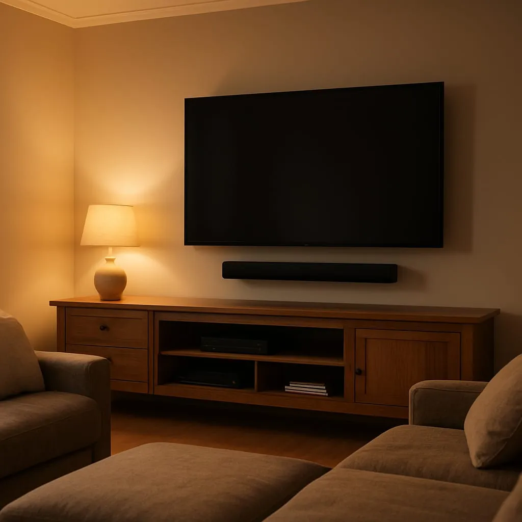 TV mounted above a media console in a Brandon family room