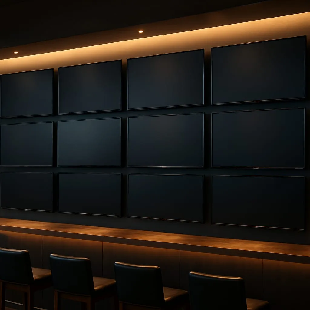 Row of TVs mounted on a wall in a Tampa sports bar